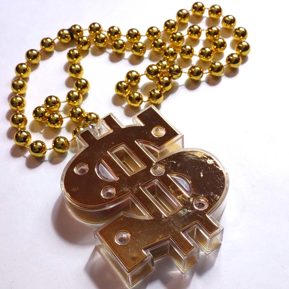 3/$20 LED Light Up Dollar Sign Faux Gold Bling Necklace Halloween Costume